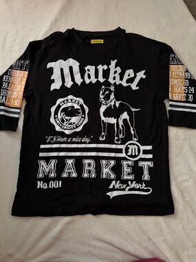 Marker Black Long Sleeve Graphic Tee with White & Yellow Accents